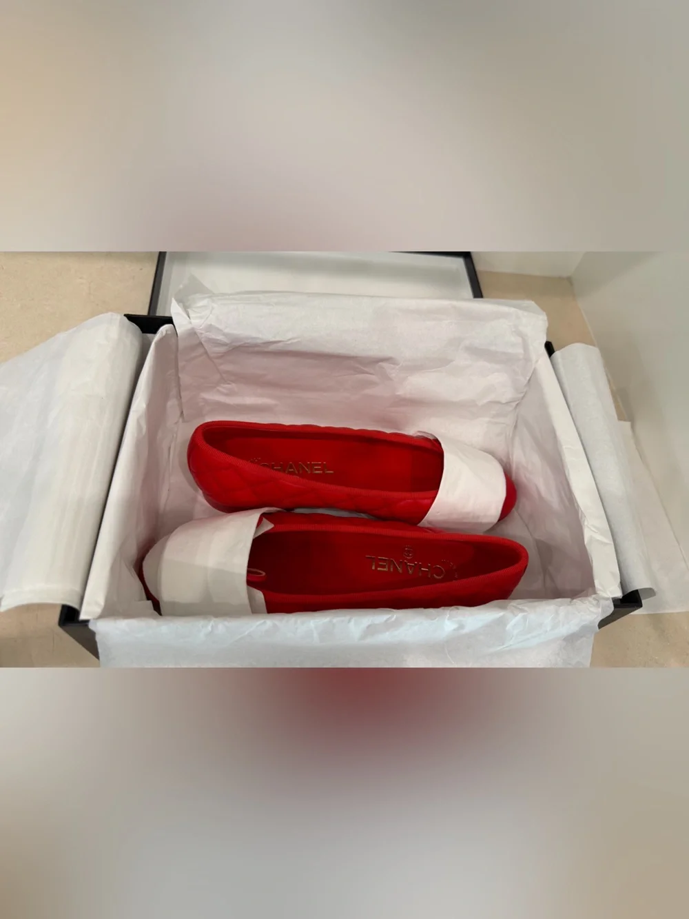Chanel Quilted Ballet Flats in Bright Red, Size 36.5 (Brand New)